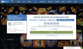 Registration in online casino 1xbet