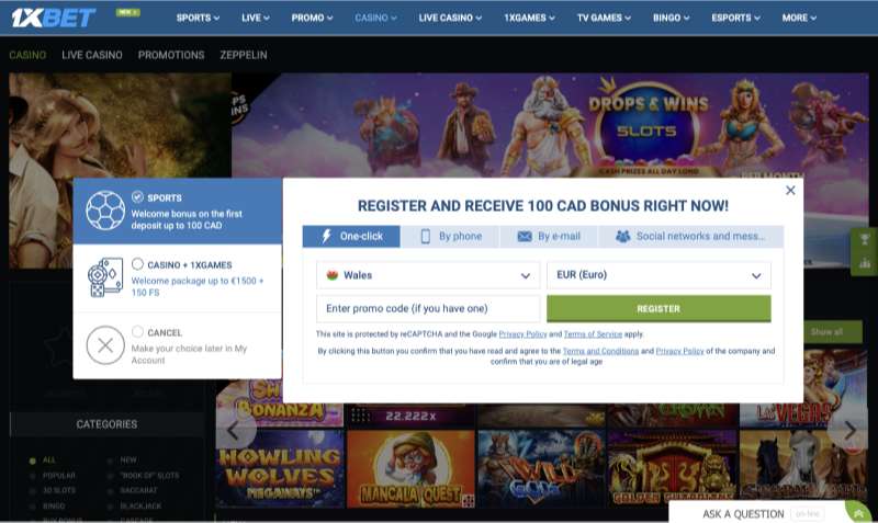 Registration at the online casino 1xbet to play Starburst