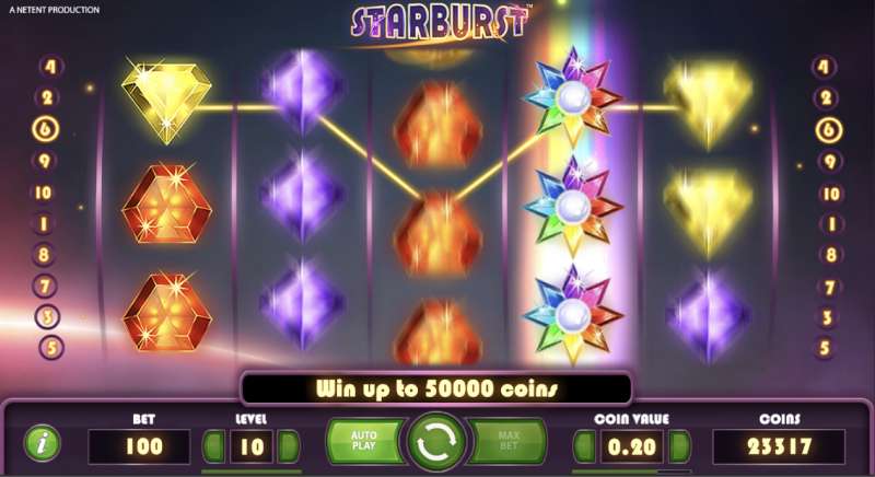 Starburst Megaways slot machine at 1xbet online casino