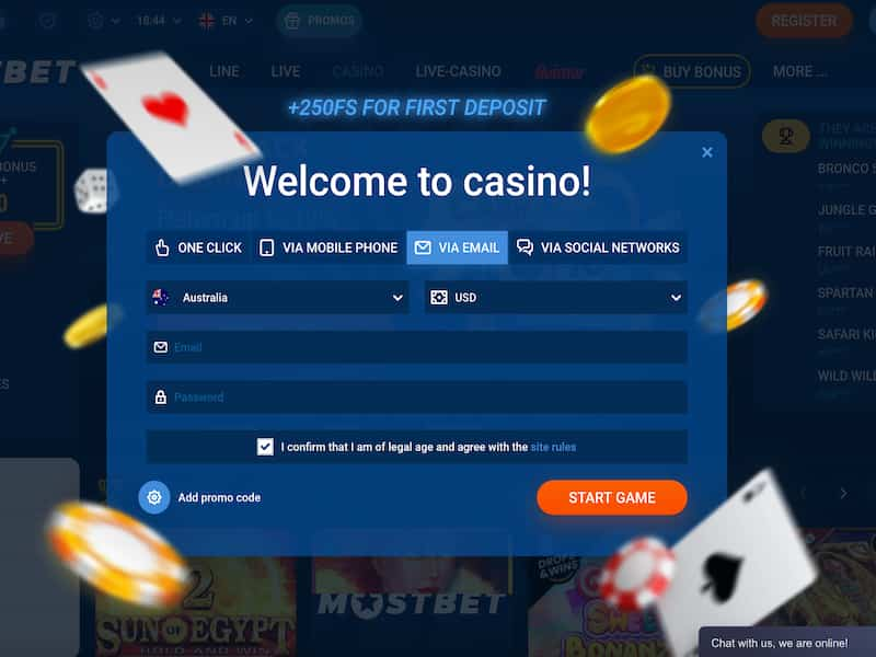 Registration at Mostbet by email