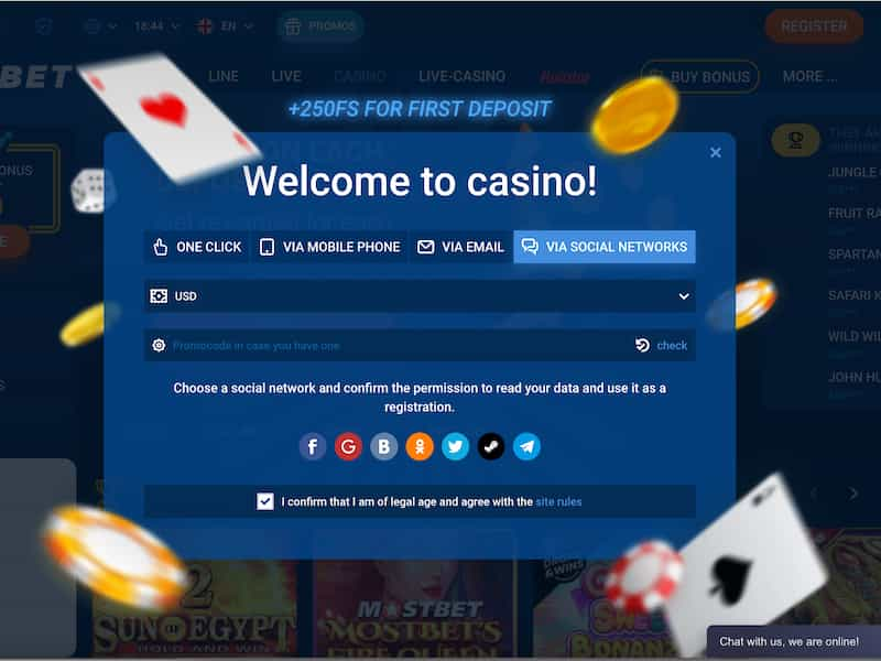 Registration at Mostbet via social network