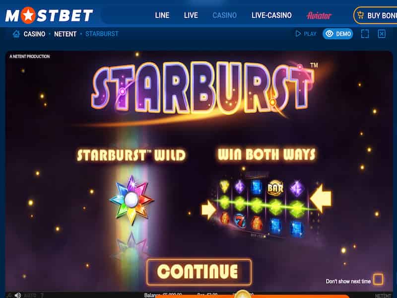Starburst NetEnt game at Mostbet online casino - registration